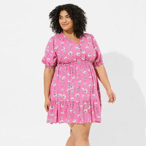 Torrid Mini Challis Puff Sleeve Tiered Dress